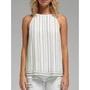 Joie Silk Tank Top Womens XS White Silver Zelpha Striped Sheer Blouse Silk